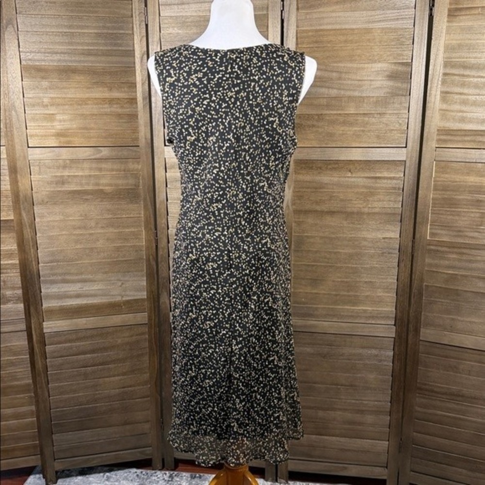 F.L.P. Faith Love Passion Polka Dot Midi Dress Black Tan V-Neck Womens Size 14 - Picture 5 of 9